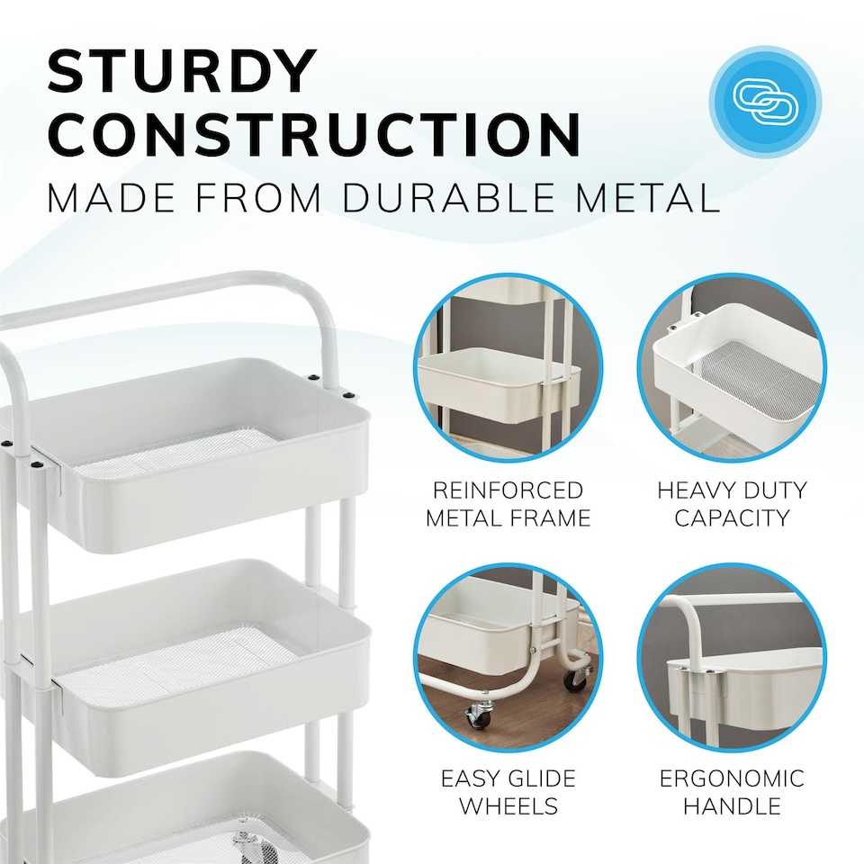 image 1 of House of Home 3 Tier Storage Cart On Wheels Home Kitchen Office Bath-Bedroom Organiser White | White