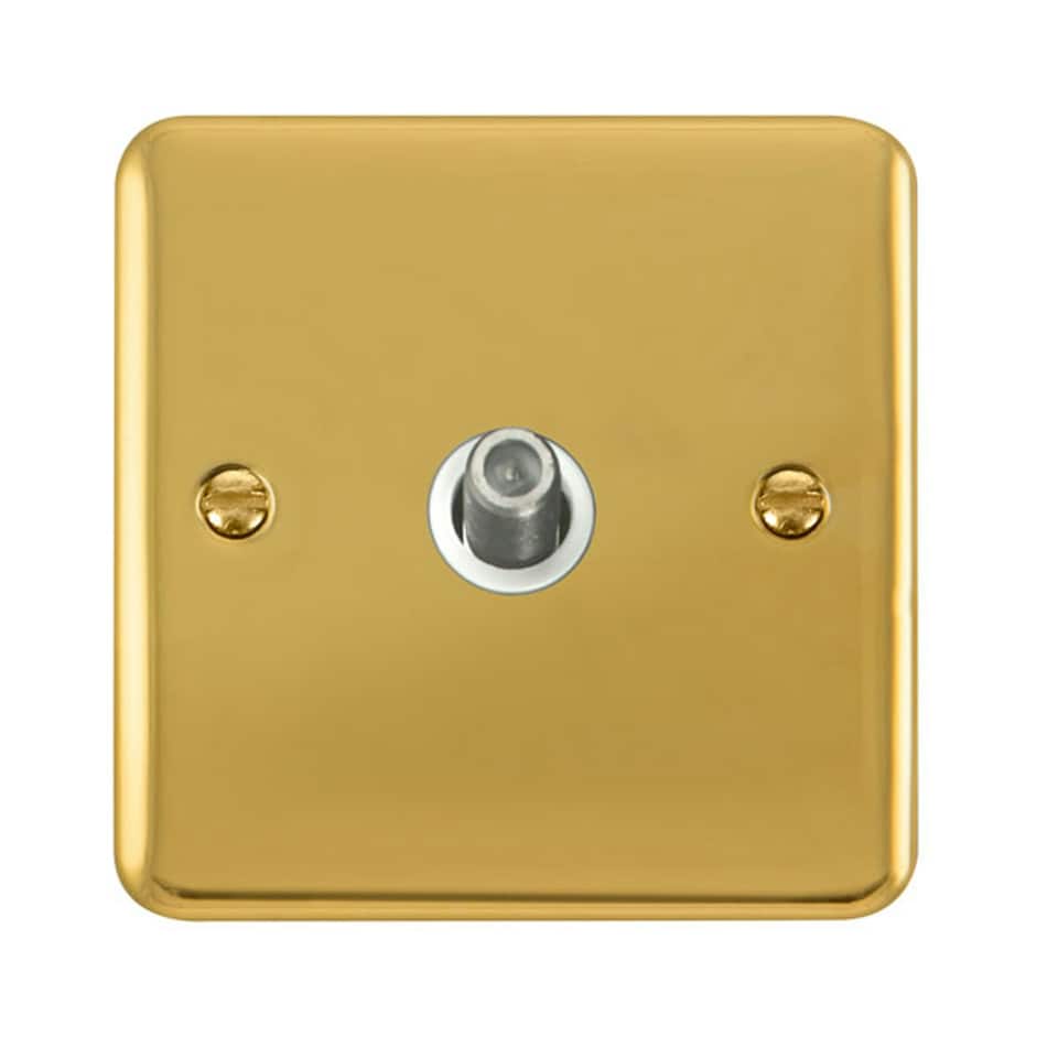 SE HOME Curved Polished Brass Satellite Socket 1 Gang White | Polished Brass