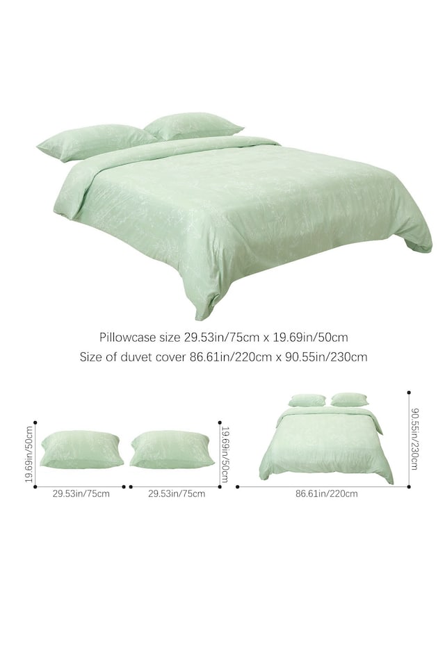 image 1 of Living and Home 3Pcs Duvet Cover and Pillowcases Bedding Set, Branch Print Design, King, Green | Green | King