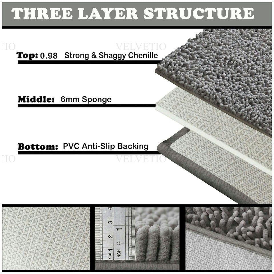 image 1 of VELVETIO Loop Bath Set Anti Slip Water Absorbent Soft Bathroom Rugs Silver