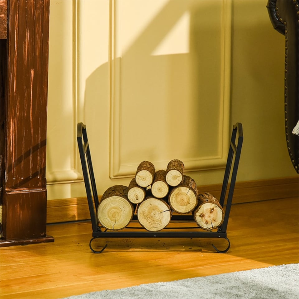 image 1 of Outsunny Foldable Firewood Log Holder Wood Storage Rack Outdoor Indoor, Black