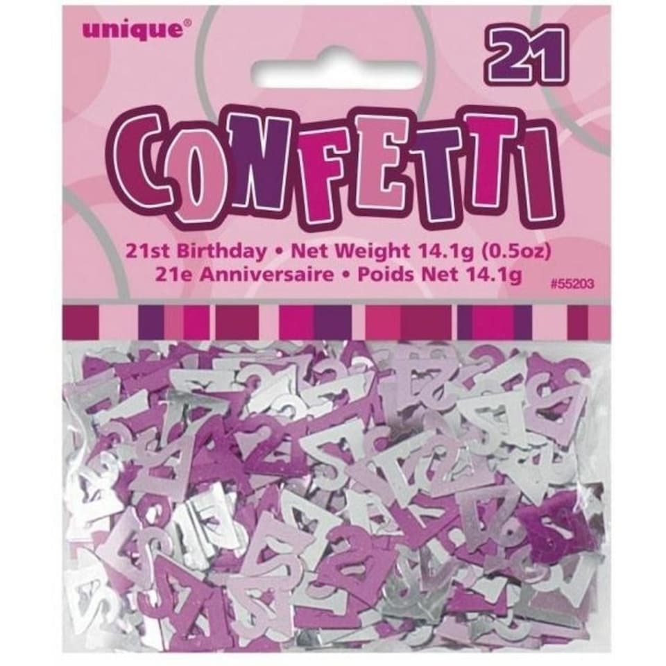 Unique Party Foil Glitz 21st Birthday Confetti - Pink/Silver - One Size