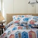 image 3 of Queens Parade 100% Cotton Duvet Set with Vibrant Beach Hut Print and Piped Edging Multi | White | King