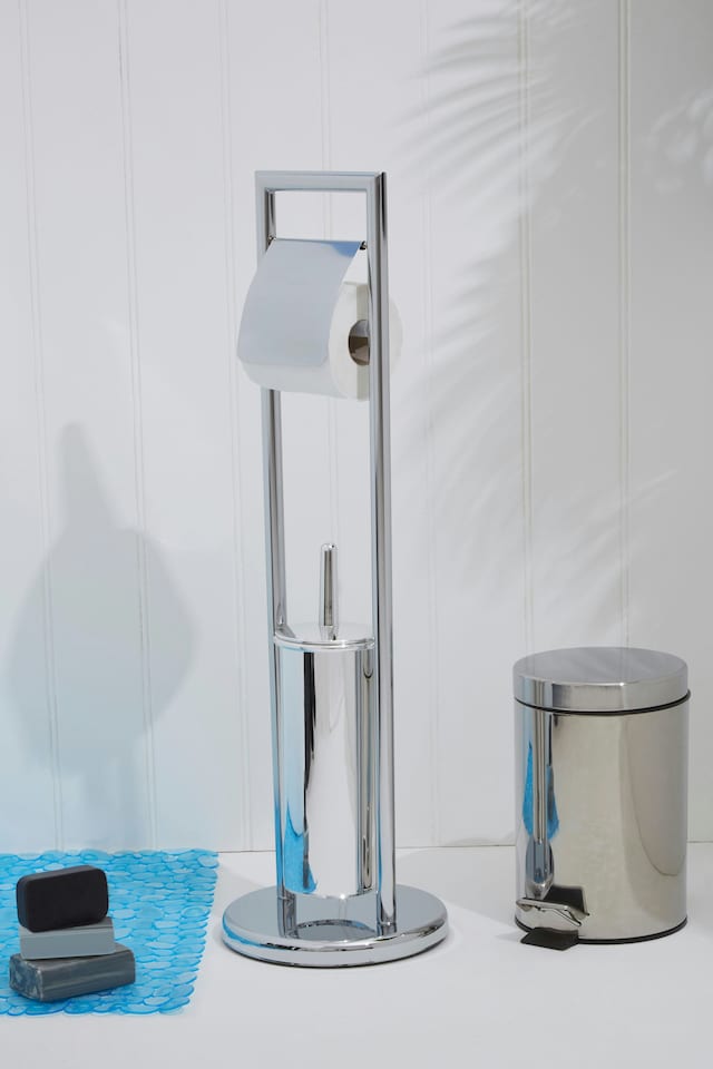 image 1 of Interiors By Premier Unique Chrome Bathroom Set,Toilet Brush & Roll Large Holder,Toilet Roll Stand With Integrated Loo Brush