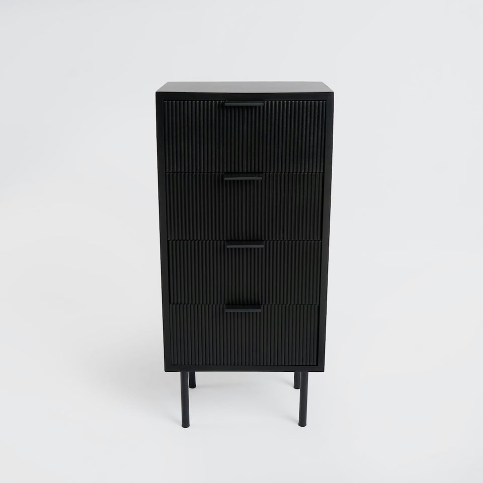 image 1 of OHS 4 Drawer Modern Ribbed Office Side Bedroom Nightstand Bedside Table - Black
