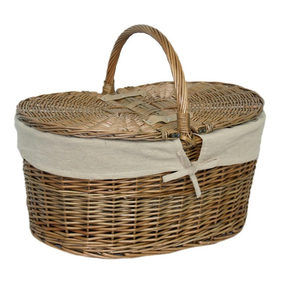 image 1 of Antique Wash Deep Oval Picnic Basket with Lining Grey | Grey | One Size