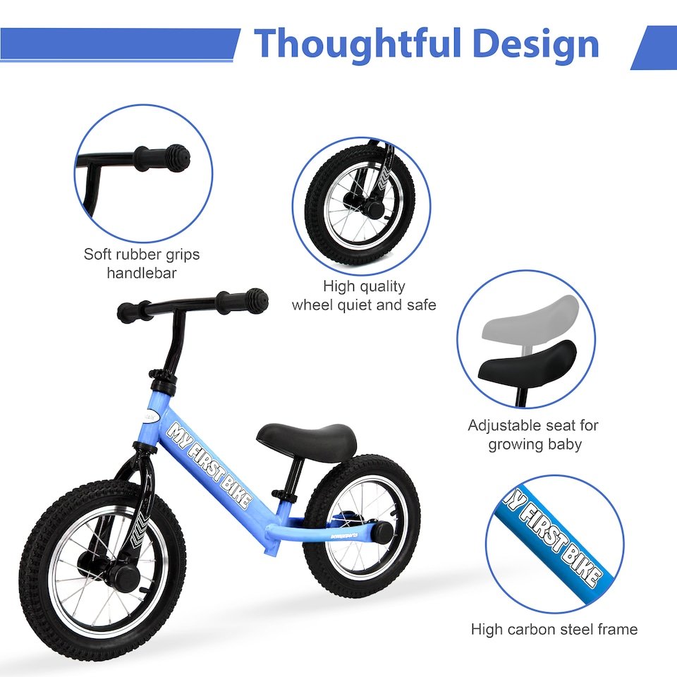 image 1 of 12" Kids Balance Bike Walking & Training Bicycle for Children Ages 2-6 Years