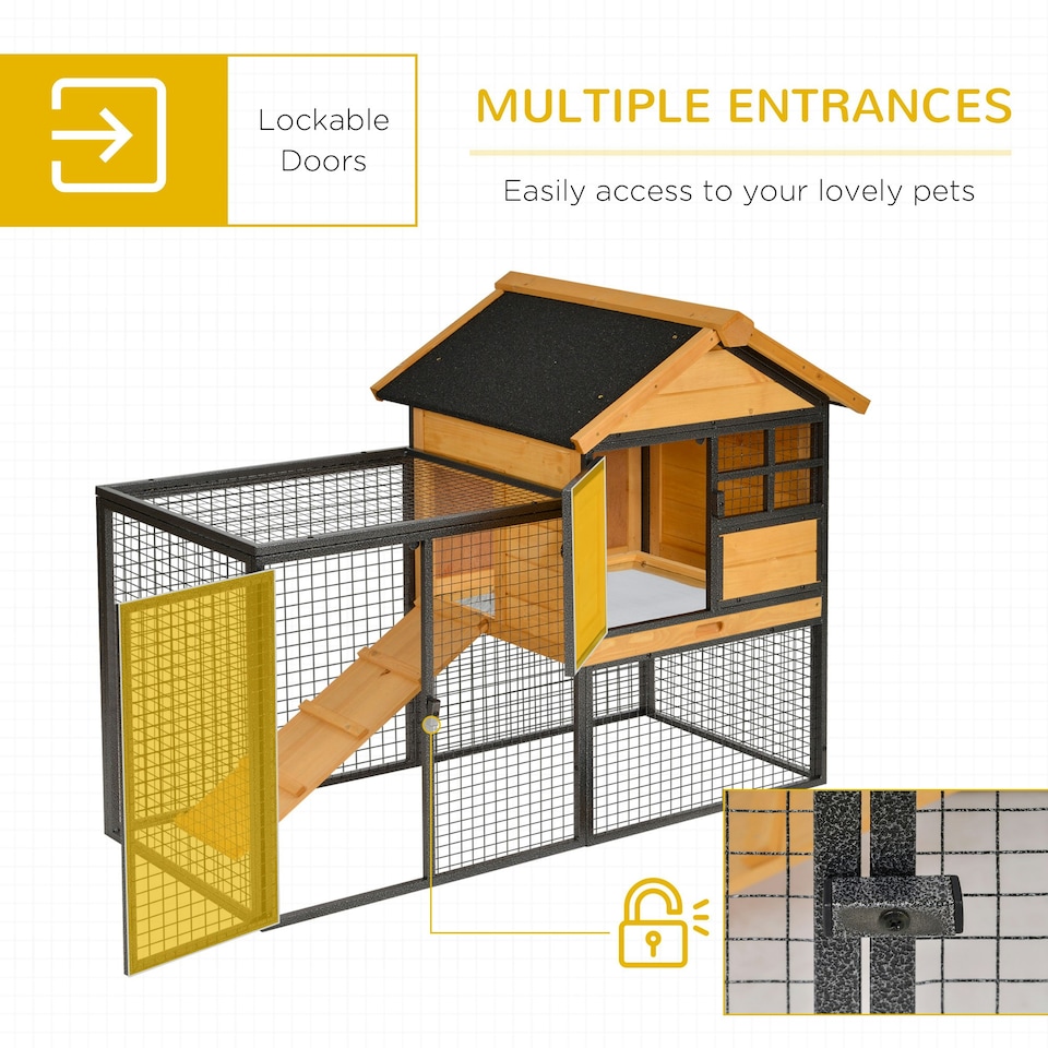 image 1 of PawHut Wood-metal Rabbit Hutch Elevated Pet House Outdoor 122 x 63 x 92cm