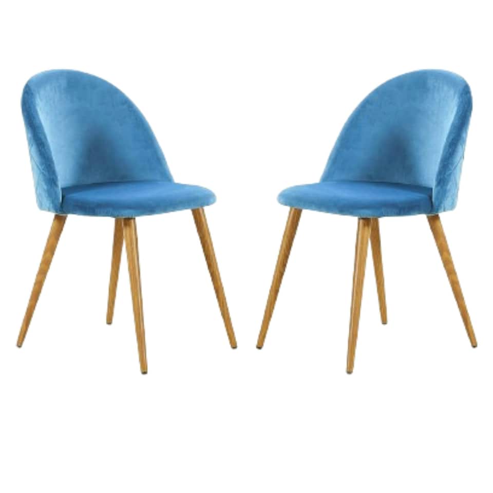 image 1 of Set of 2 Lucia Ergonomic Velvet Dining Chairs with Wooden Legs, Modern Upholstered Accent Chair | Grey