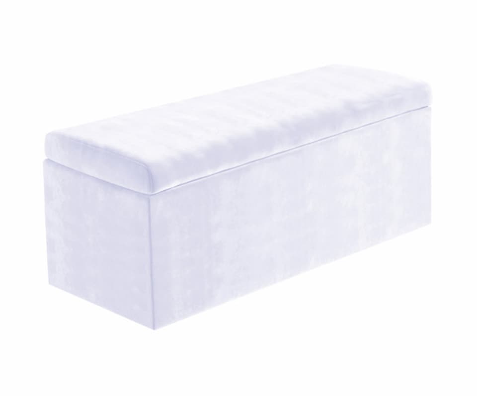image 1 of 120cm Large Plain Safar Storage Ottoman Box, White Plush Velvet Upholstered Deep Storage Ottoman End of Bed Bench