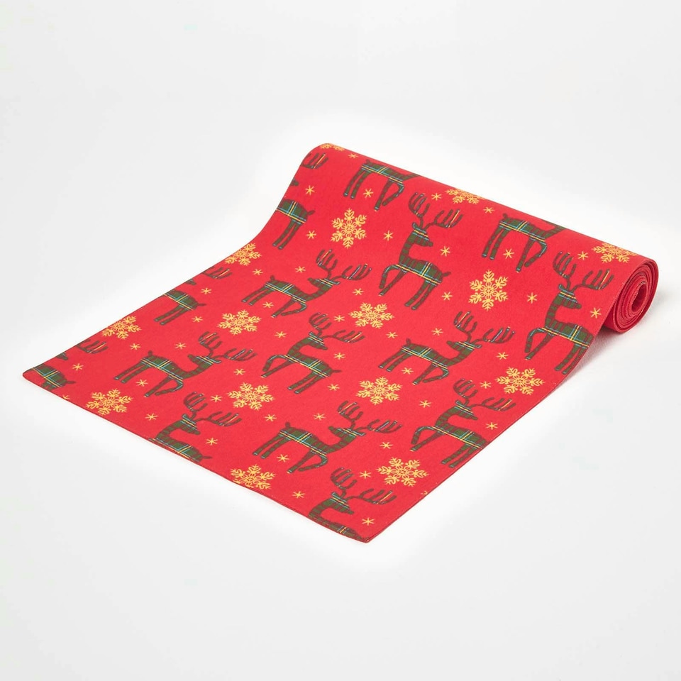 image 1 of Homescapes Red Reindeer Christmas Table Runner - 35 x 250 cm Red