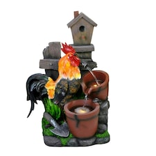 Primrose Solar Rooster Pouring Pots Tiered Water Feature with Lights 57cm
