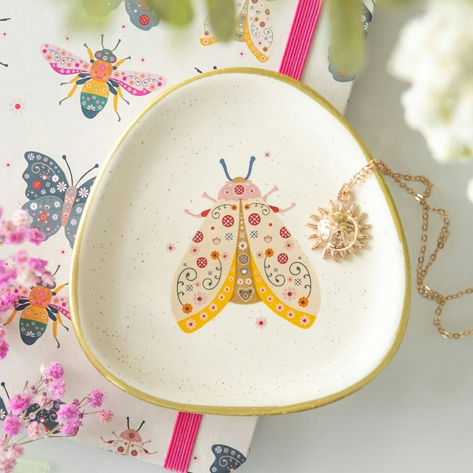 image 1 of Ceramic Floral Moth Jewellery Trinket Dish