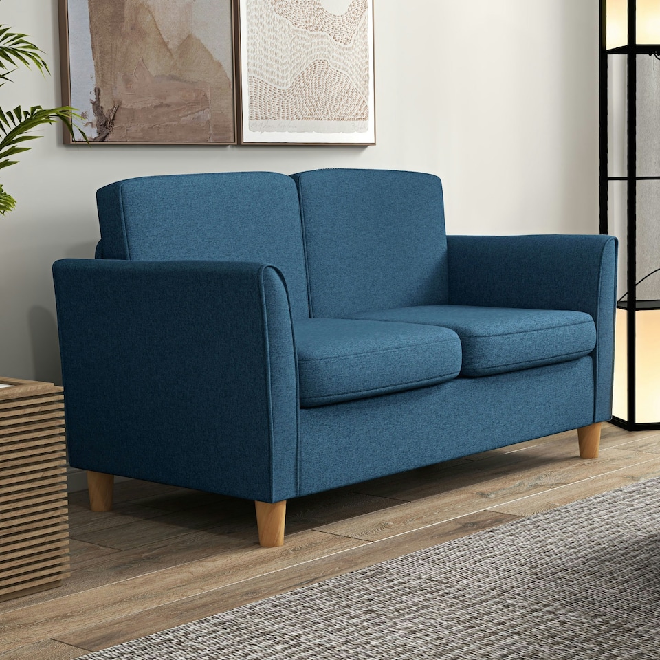 image 1 of HOMCOM Double Seat Sofa Linen Upholstery Loveseat Couch w/ Armrests, Blue