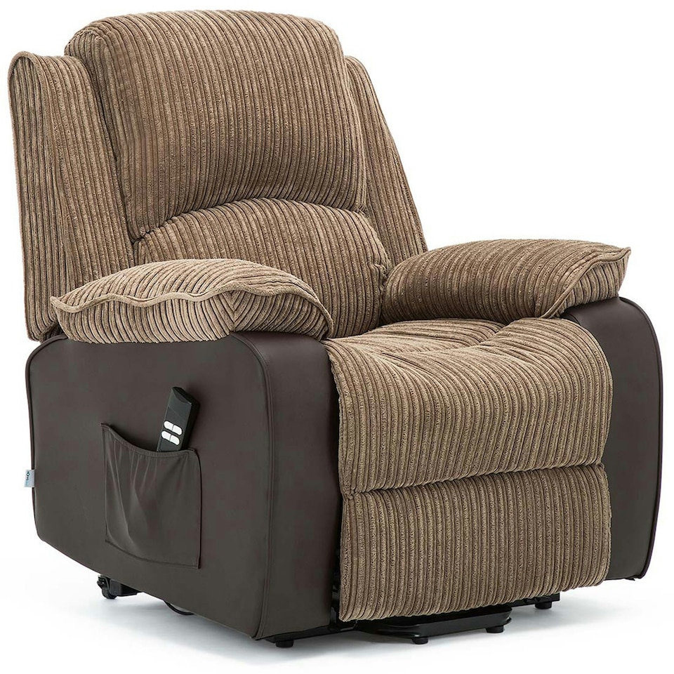 image 1 of Postana Dual Motor Electric Rise Recliner Jumbo Cord Fabric Chair (Brown)