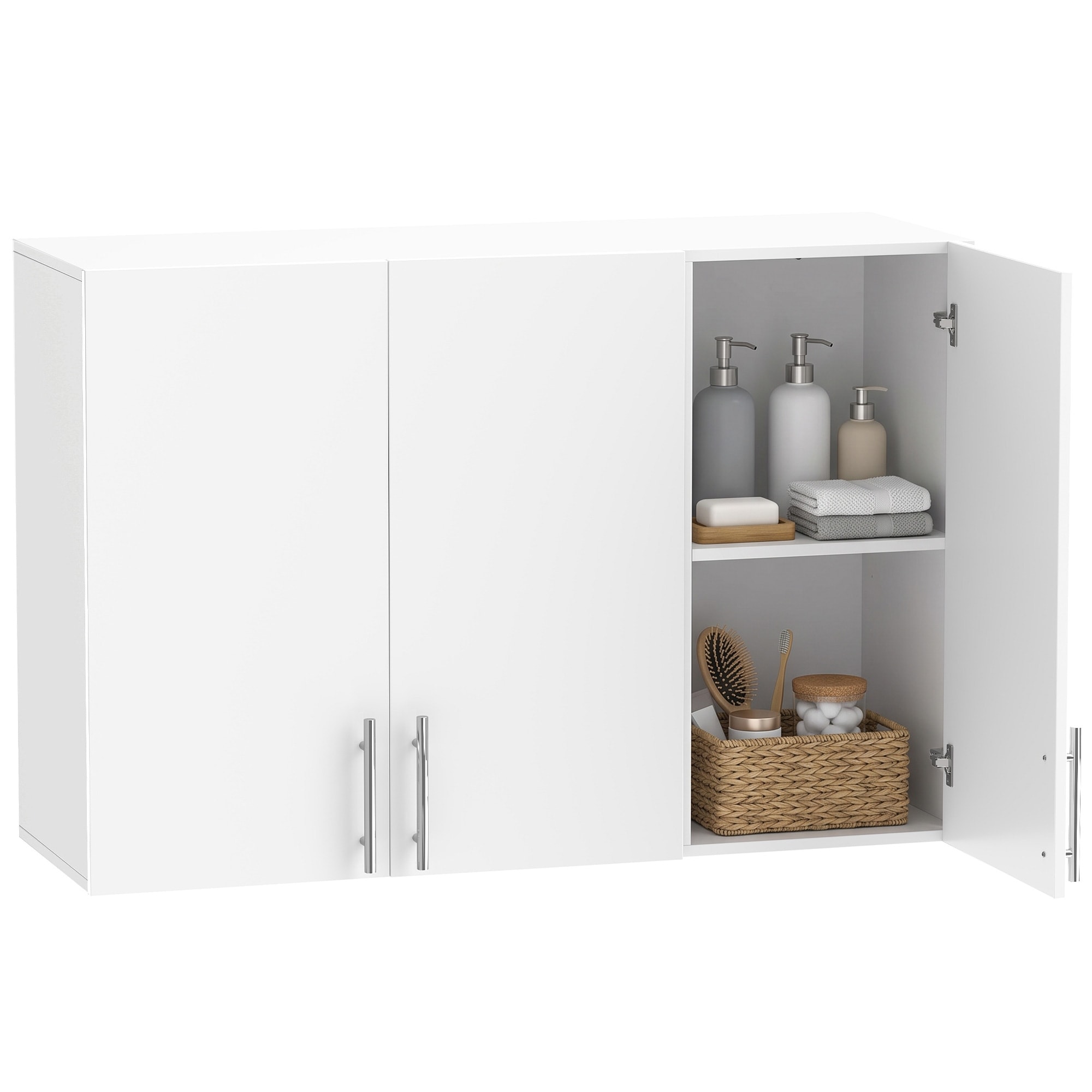 HOMCOM Bathroom Wall Cabinet with 3 Doors, Adjustable Shelf for Kitchen, White