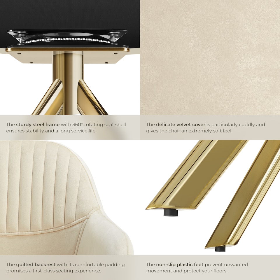 image 1 of Lounge Armchair Living Room Accent Chair 360 Swivel Slim Steel Legs Velvet Fabric | Cream | cream/gold | 1