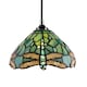 image 2 of Dragonfly Themed Emerald Stained Glass Tiffany Pendant Lighting Shade with Beads | Green