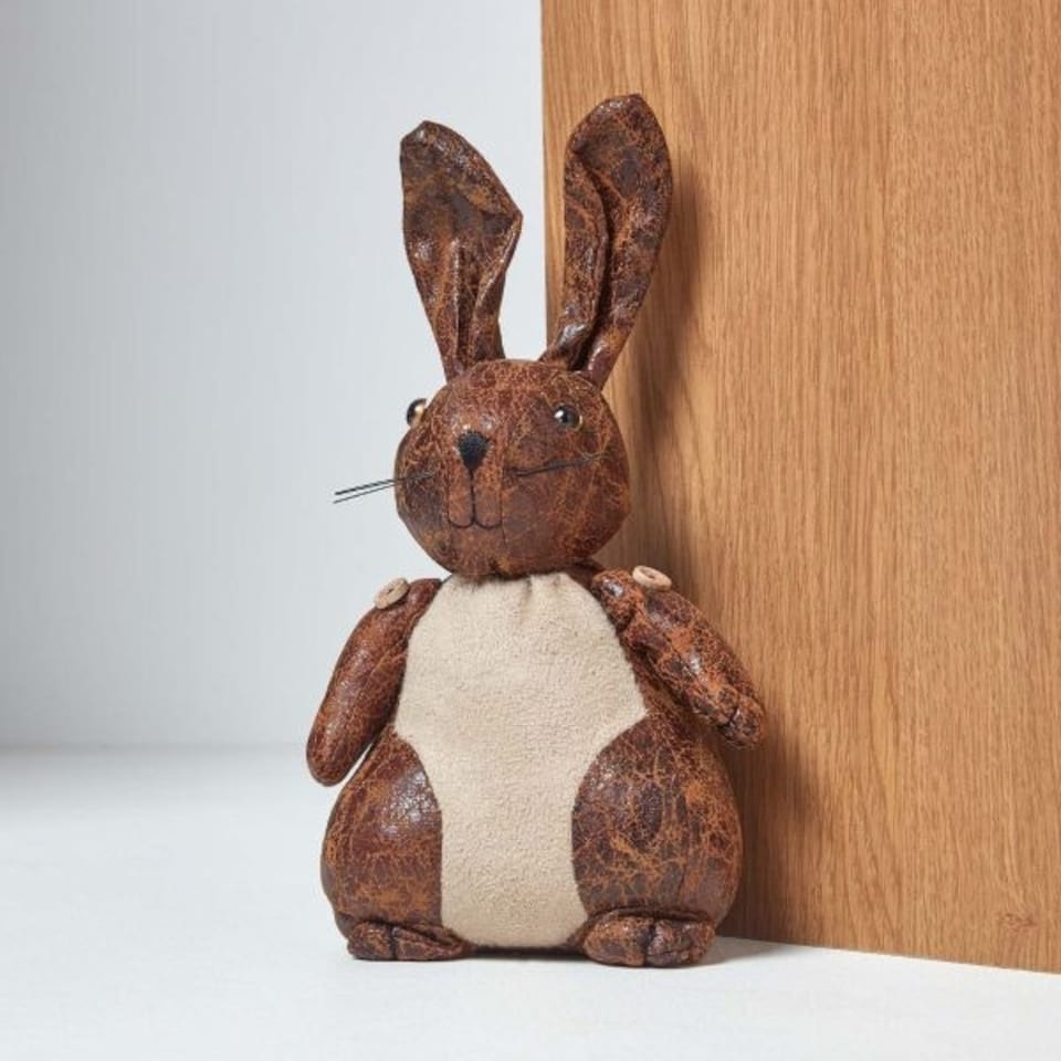 image 1 of Homescapes Faux Leather Animal Rabbit Door Stopper