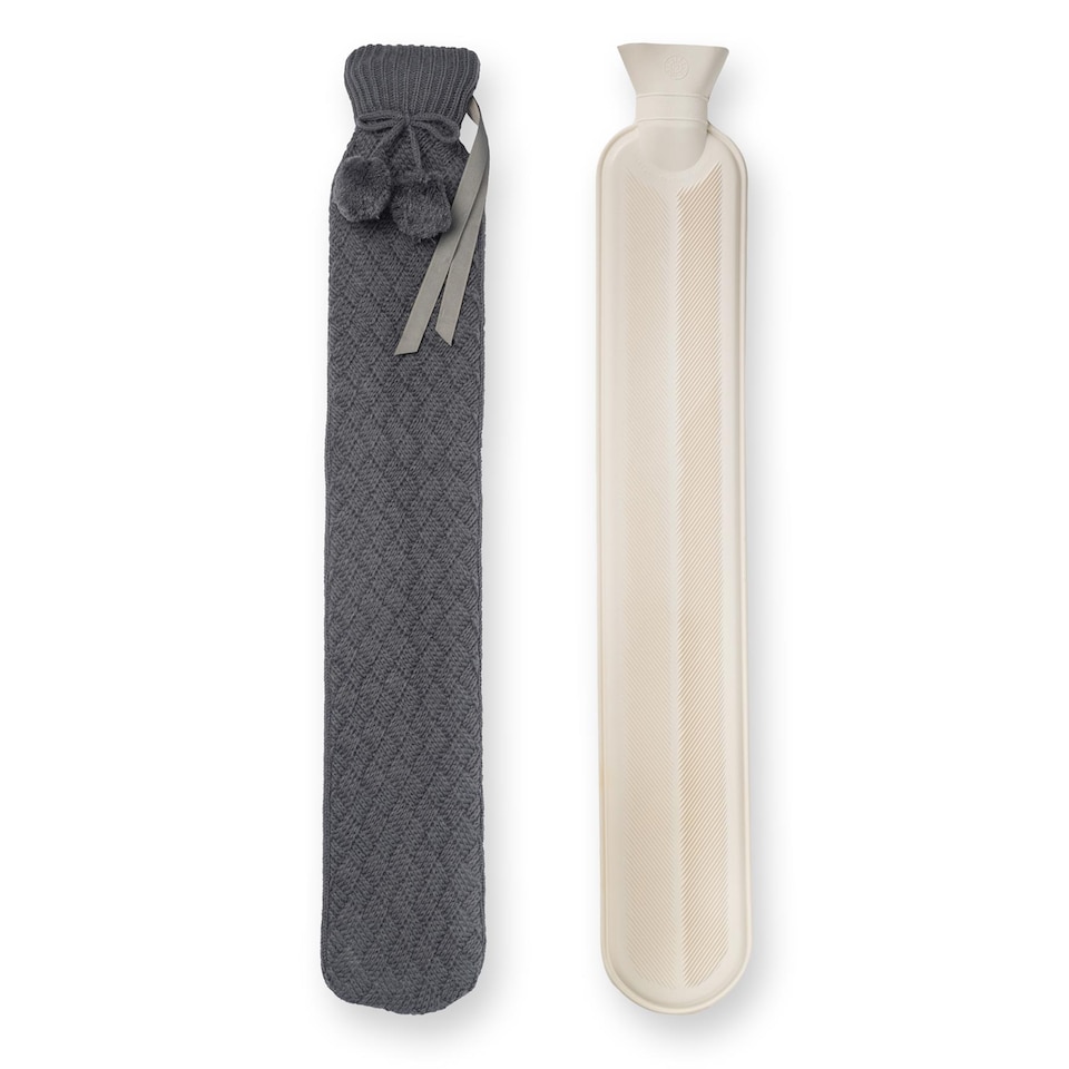 image 1 of Nicola Spring Knitted Long Hot Water Bottle & Cover Set - Grey