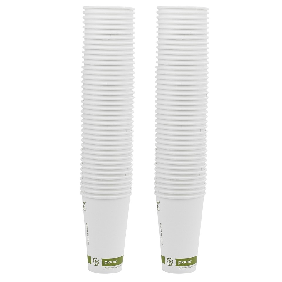 image 1 of Paper Coffee Cups 16oz White Compostable Takeaway | White | Set of 50
