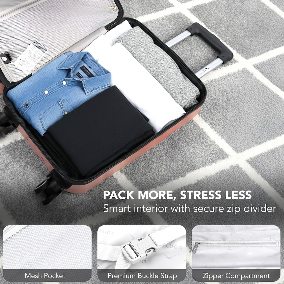 image 1 of Lugg Jetset Lightweight ABS Hard Shell Cabin Suitcase with 4 Spinner Wheels (40x30x20cm)