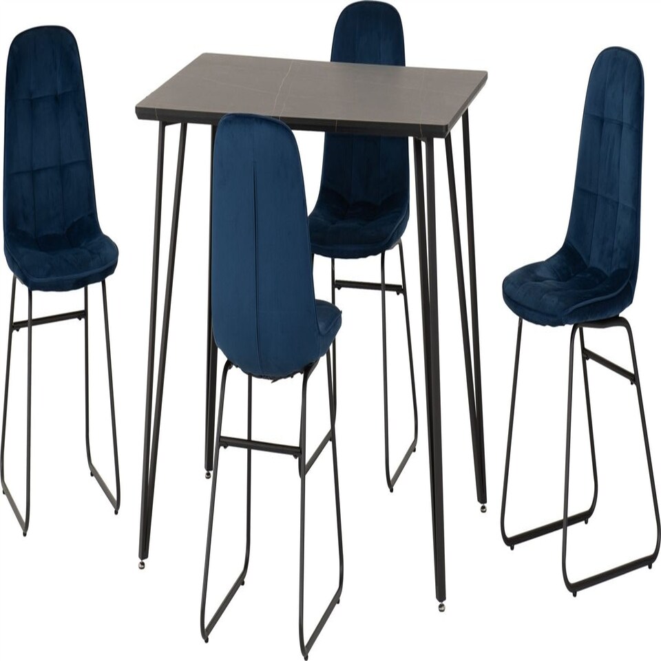 image 1 of Marlow Dining Set with Lukas Chairs Black | Black Marble/Sapphire Blue