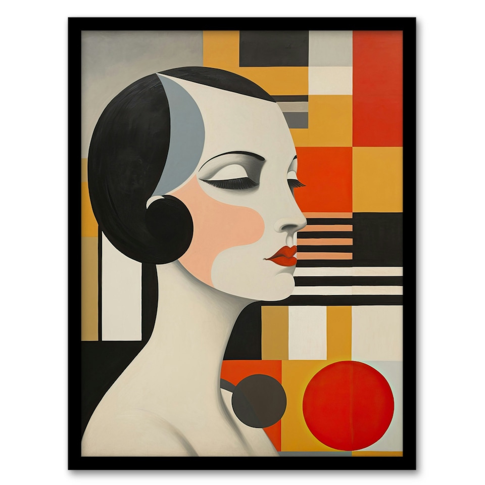 image 1 of Vintage Bauhaus 1920S Portrait Geometric Home Decor Black Framed Wall Art Print A4