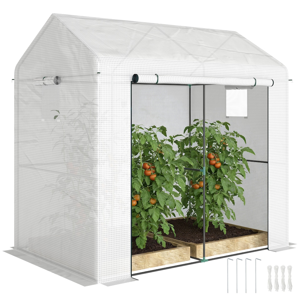 image 1 of Outsunny Walk-in Greenhouse, Green House with Mesh Windows, White | White | White