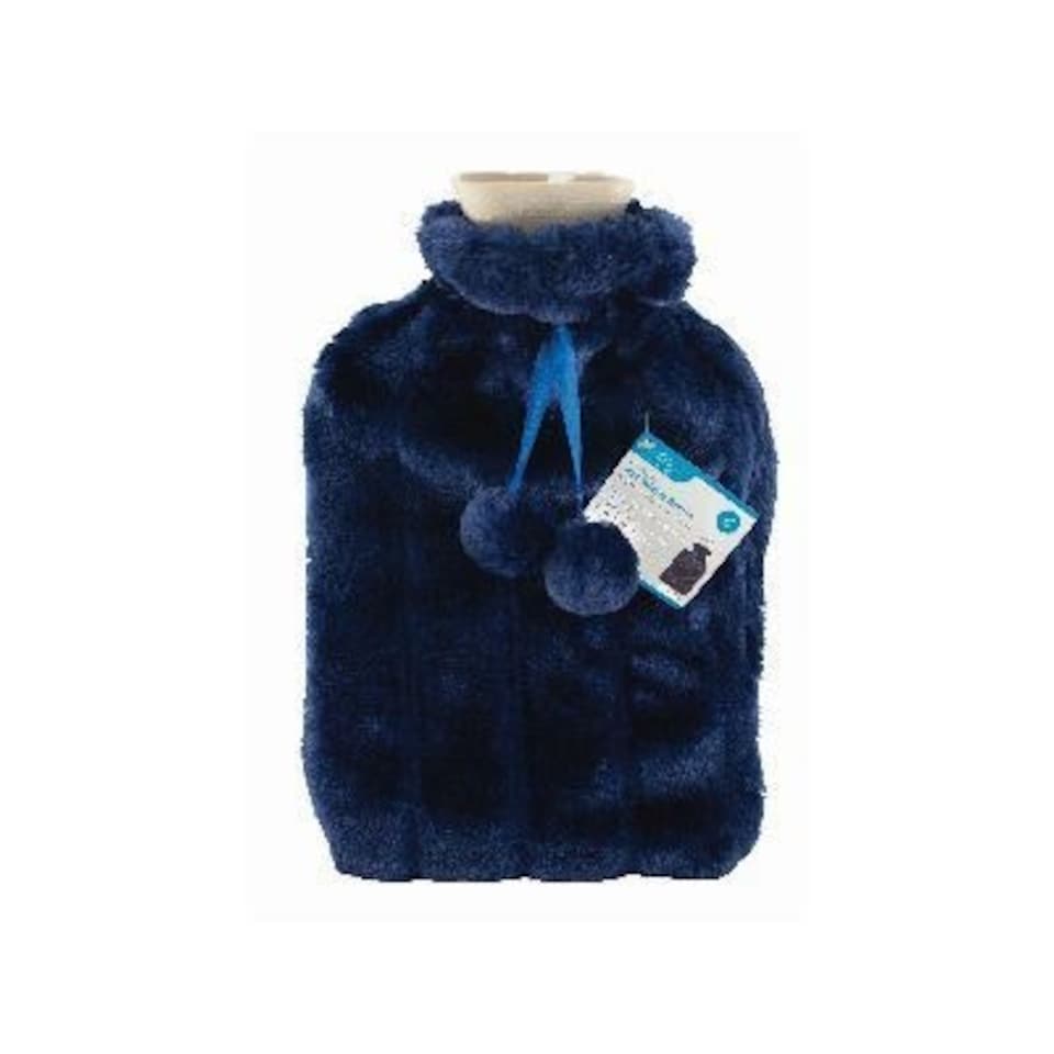 Ashley Hot Water Bottle & Plush Faux Fur Cover - 2L - Dark Blue