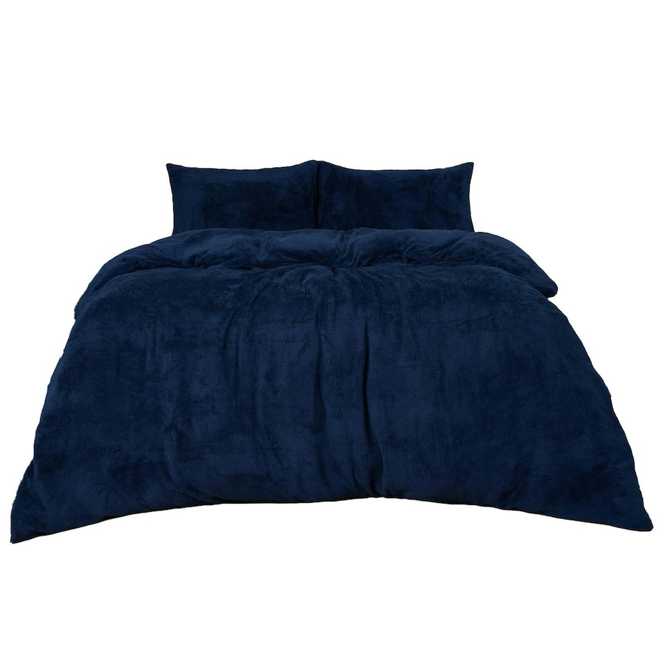 image 1 of OHS Teddy Fleece Ultra Soft Duvet Cover and Pillowcase Bedding Set, Double - Navy Blue
