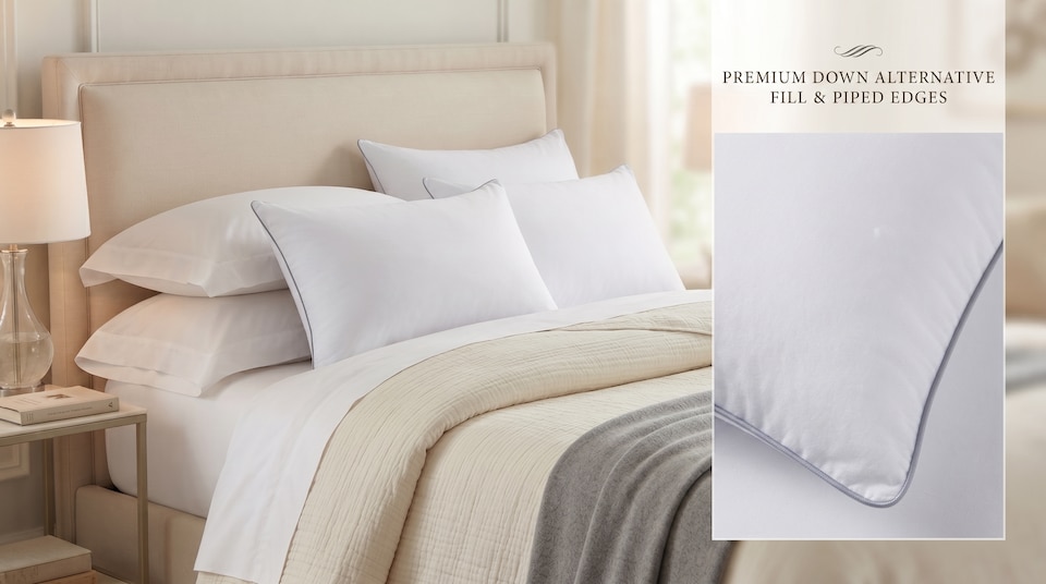 image 1 of Nod Off Egyptian Cotton Pillow, Hollowfibre Fill, Back & Side - Pack of 2