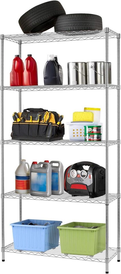image 1 of 5 Tier Heavy Duty Chrome Wire Shelving Unit