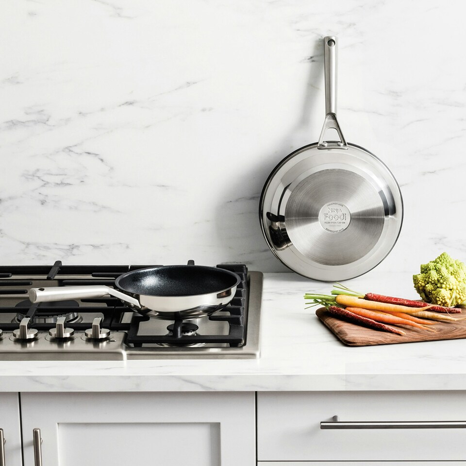 image 1 of Ninja Foodi ZEROSTICK Stainless Steel 2 Piece Frying Pan Set C62200UK