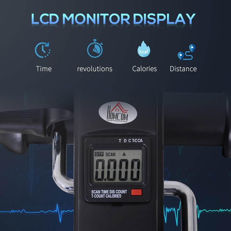 image 1 of HOMCOM Mini Exercise Bike, Portable Pedal Exerciser, Under Desk Bike with LCD Display for Legs and Arms Training, Black