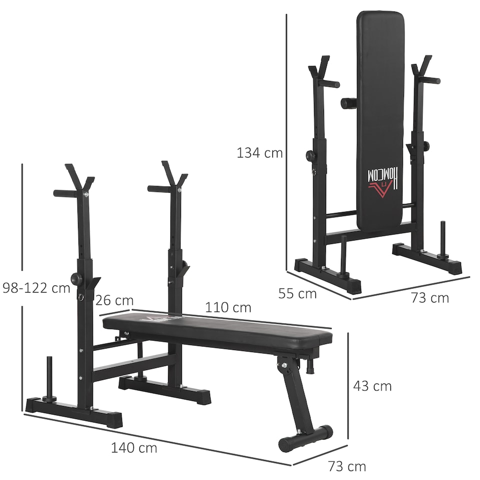 image 1 of HOMCOM Adjustable Weight Bench with Barbell Rack, Dip Station, Black