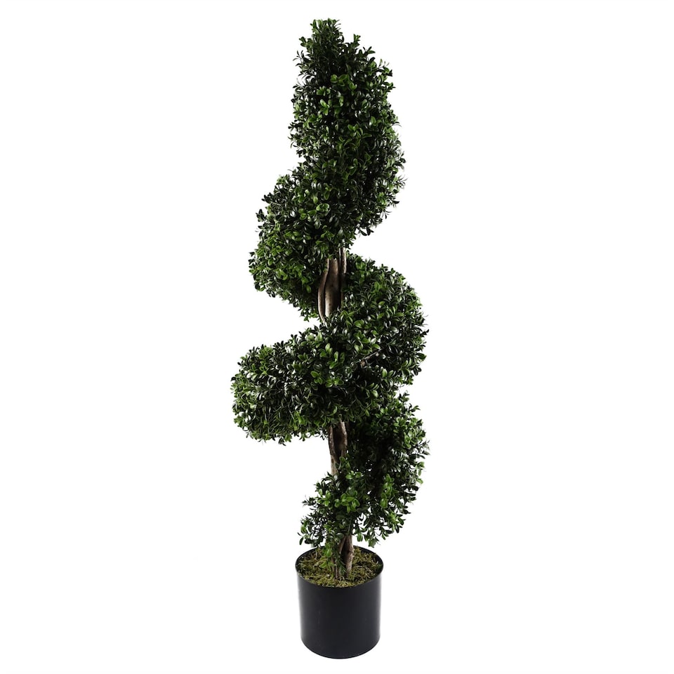 image 1 of 120cm Spiral Buxus Artificial Tree UV Resistant Outdoor Topiary | Green | 4ft