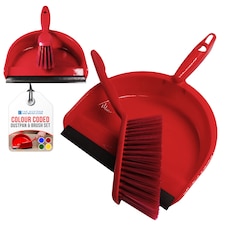 Colour Coded Dustpan and Brush Sets Wide Plastic Dustpan with Rubber Lip and Soft Bristle Brush