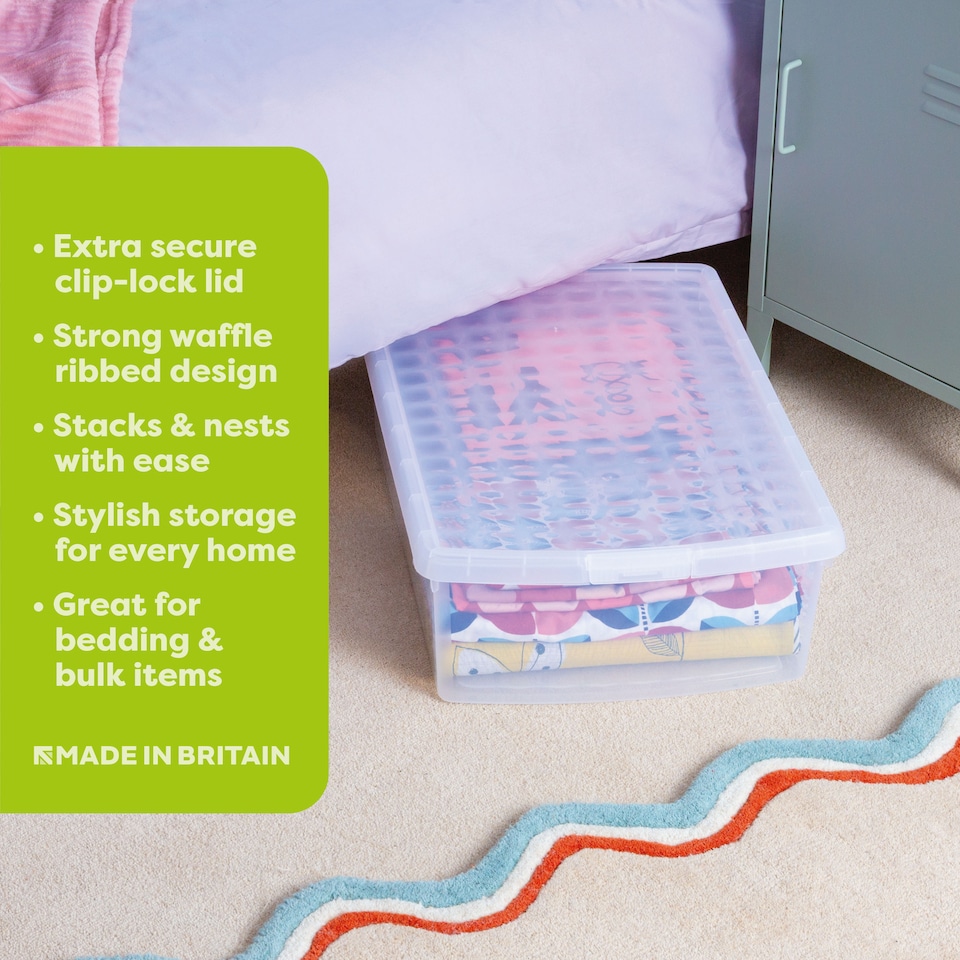 image 1 of Wham Clip 5x 30L Rectangular Plastic Storage Boxes with Clip Lock Lids. Ideal for Home, Office, Toys & More - Clear/Clear | Clear | 5