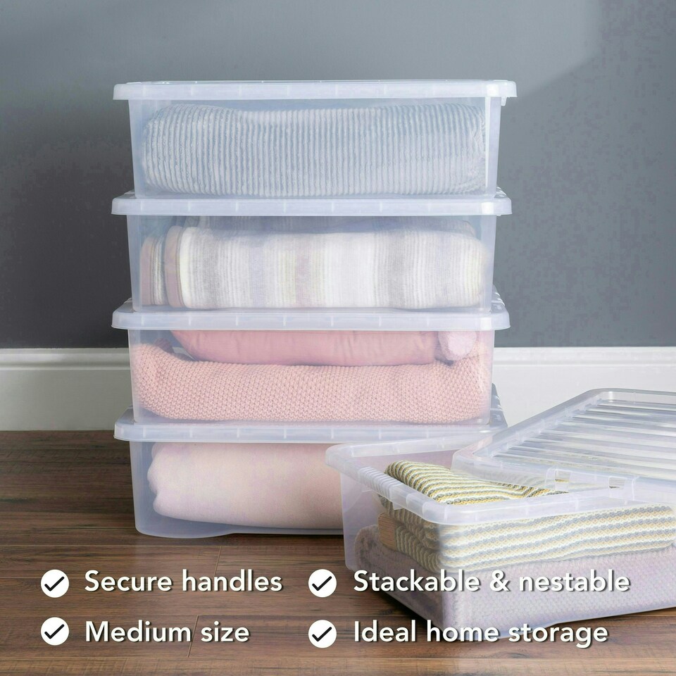image 1 of Wham Crystal 5 x 32L Stackable Plastic Storage Boxes with Lids Clear