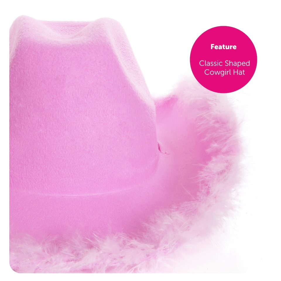 image 1 of Lilac Pink Cowboy Hat with Marabou – Fancy Dress Accessory Pink | One Size