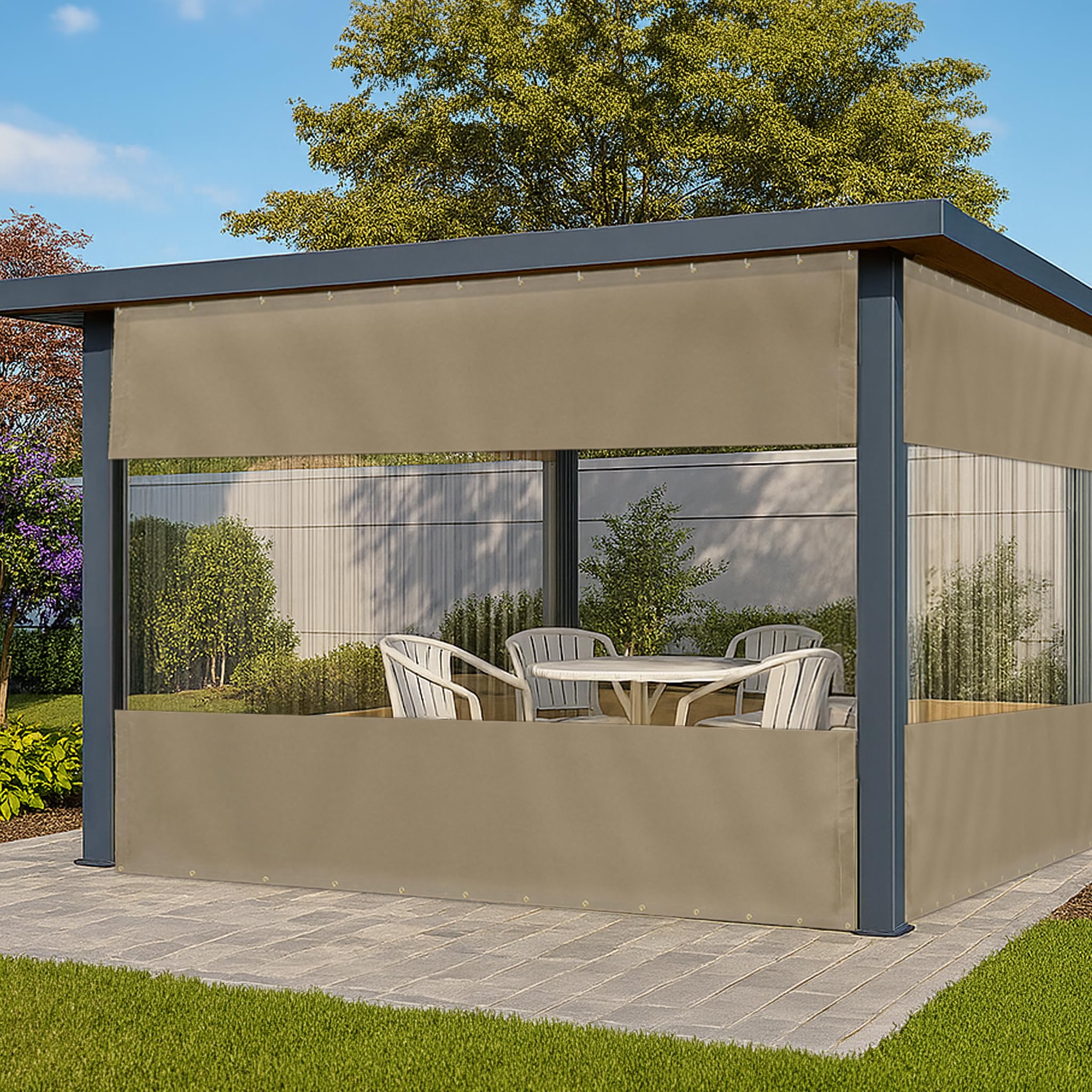Covers&All Outdoor Clear Panel Curtain, Outdoor Curtains for Patio, Waterproof & Weather Resistant Tarp, 7 ft H x 10 ft W, Beige