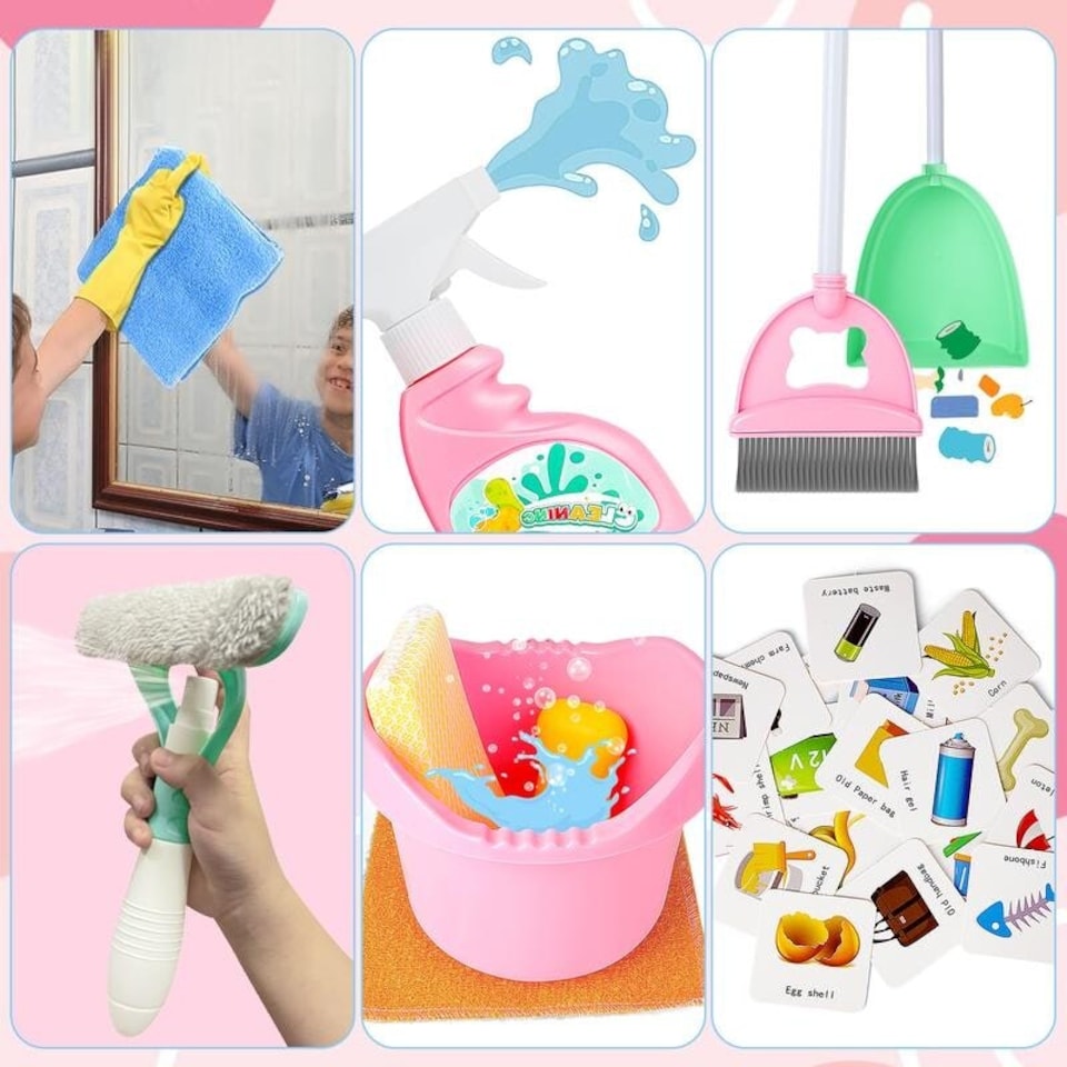 image 1 of Kids Cleaning Trolley Set - Housekeeping Pretend Play Set with Broom, Mop, Brush & Dustpan - Fun Cleaning Toys for Boys & Girls Aged 3-6, Perfect Gift for Toddlers
