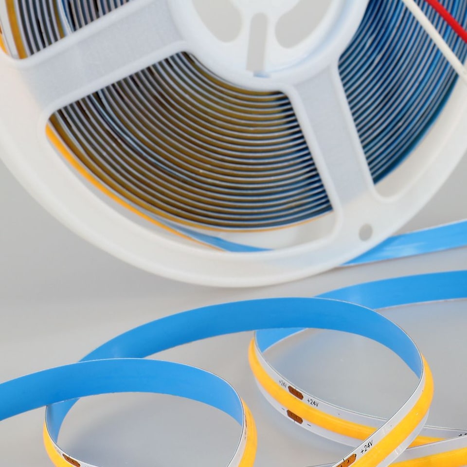 image 1 of 24V COB LED Strip Lights with 320 LEDs M, 10W M, 1020lm M, CRI 90-92, 30m Roll, 3000K, IP65