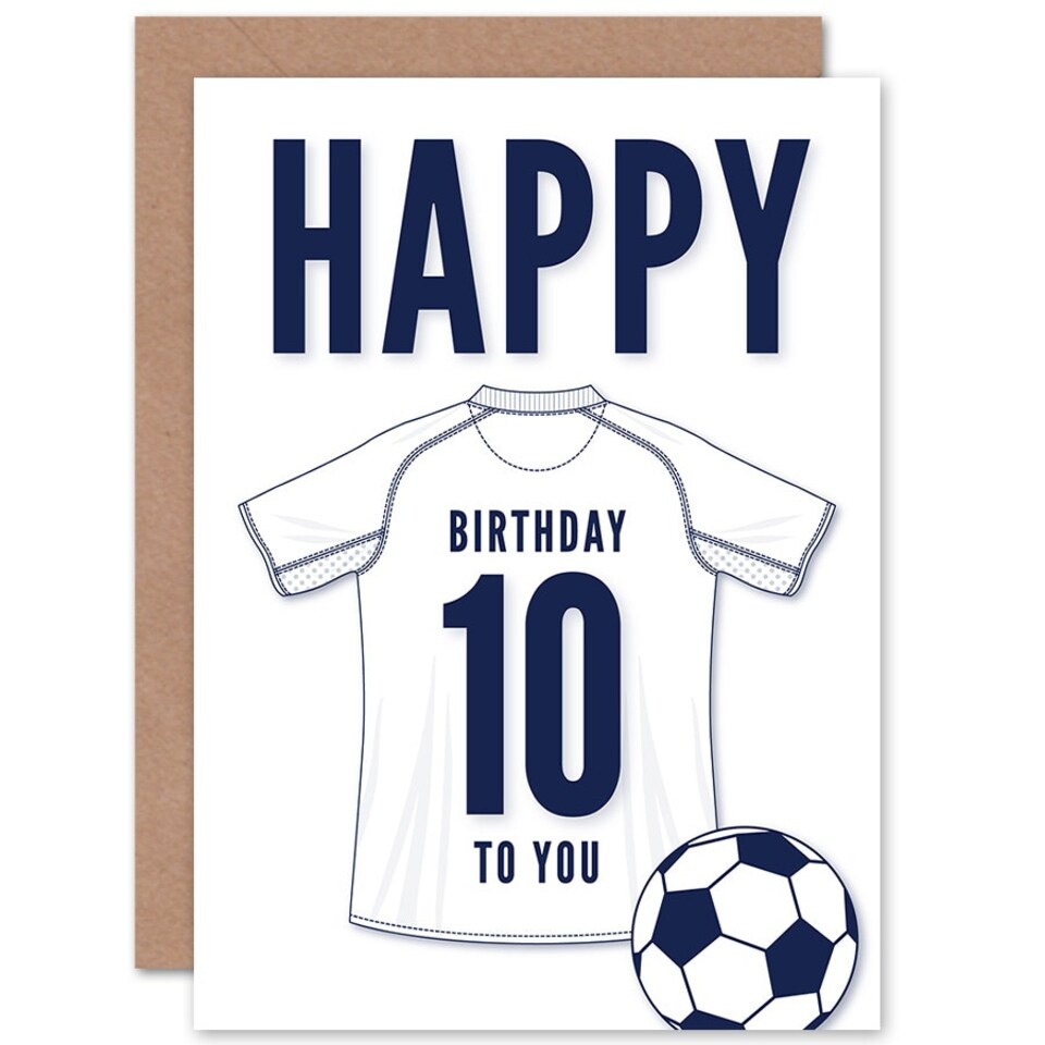 image 1 of Football Strip Kit White Jersey Top 10 Year old Kids 10th Birthday Card