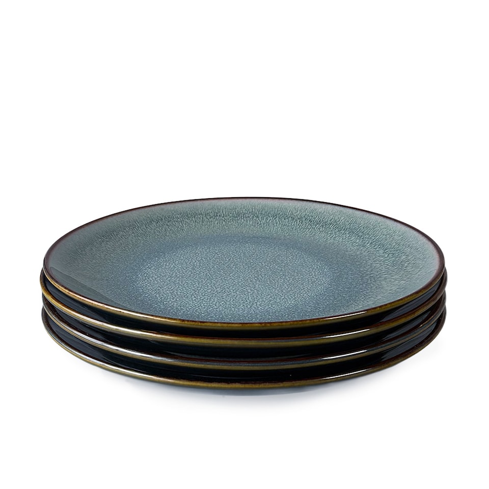 image 1 of Scandi Home Set of 4 Stavanger Blue 27cm Artisan Glaze Ceramic Dinner Plates | Blue | Dark Blue