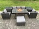 image 3 of Fimous 6 Seater Outdoor PE Rattan Garden Furniture Set Gas Fire Pit Dining Table Gas Heater Burner With 2 Armchairs 2 Side Tables Big Footstool Dark Grey Mixed