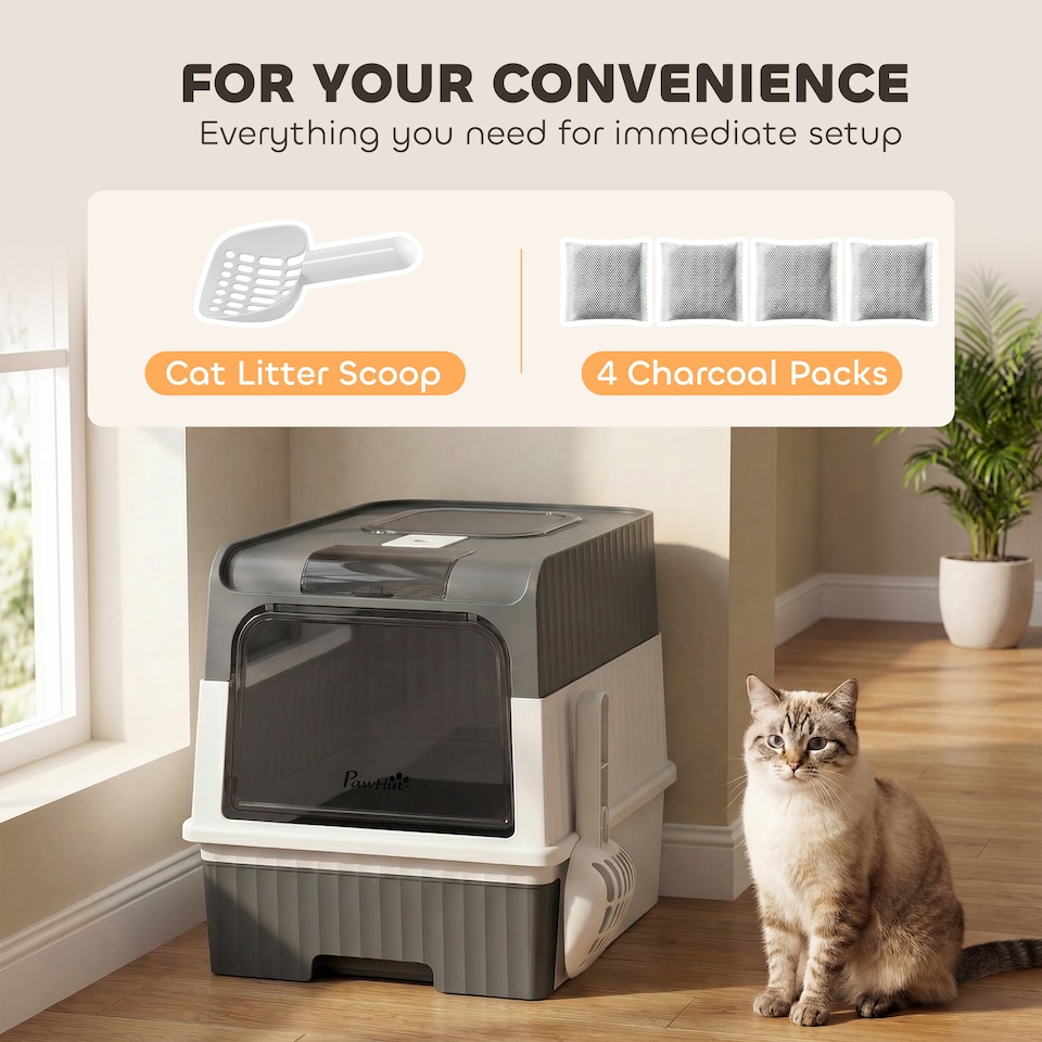 image 1 of PawHut Cat litter Box, Enclosed Cat Litter Box w/ Lid, Pull-Out Drawer Tray