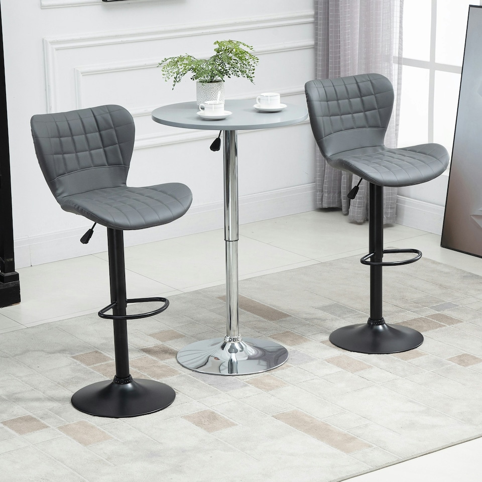 image 1 of HOMCOM Bar Stools Set of 2 Adjustable Height Swivel PU Leather Bar Chairs Grey