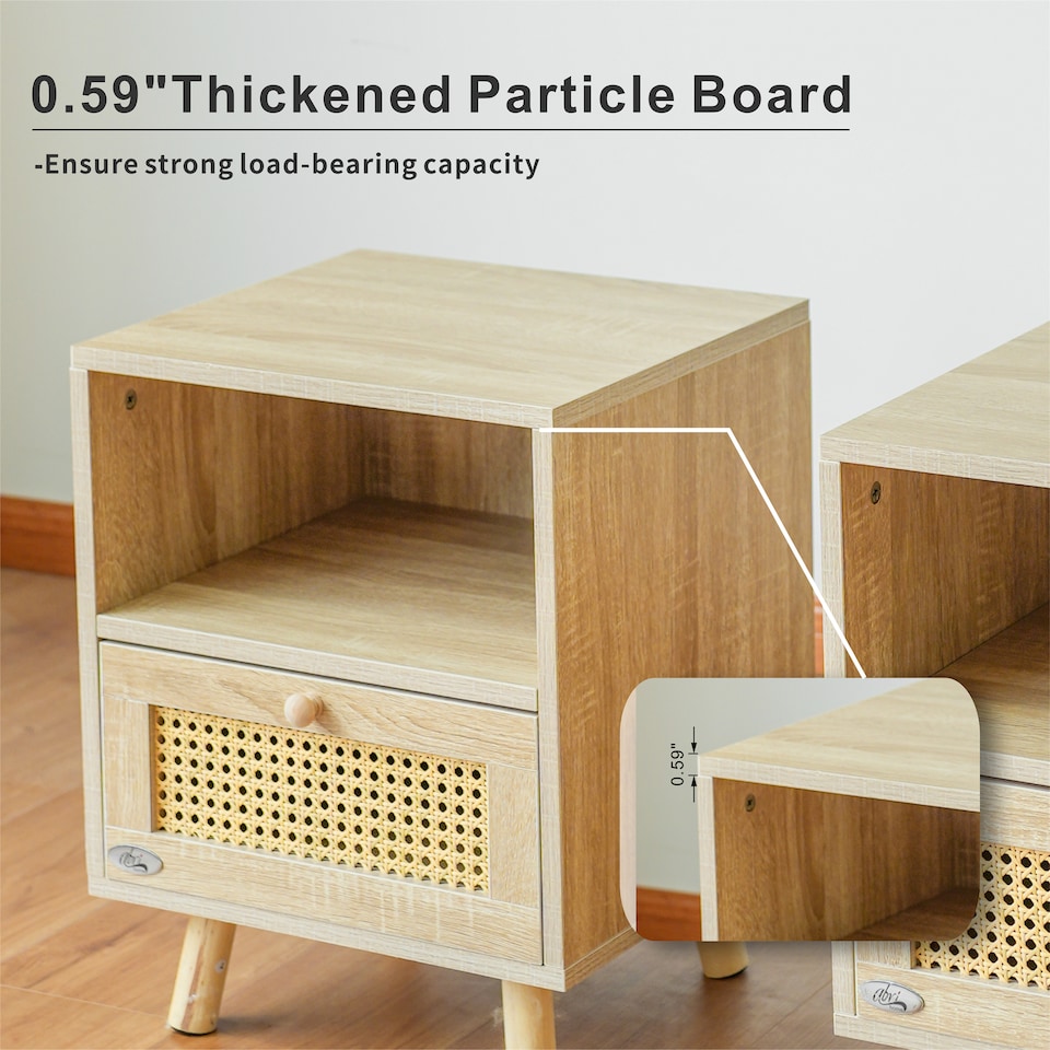 image 1 of Abrihome Set of 2 Rattan Nightstand Cabinet, with Saving Storage Space and Shelves